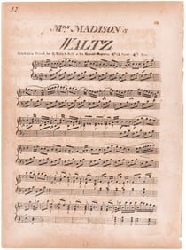 DOLLEY MADISON "MRS. MADISON'S WALTZ" RARE C. 1810 SHEET MUSIC.