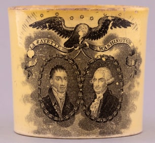 WASHINGTON & LAFAYETTE CHILD'S MUG WITH CANARY YELLOW BACKGROUND.