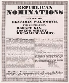 FOR VAN BUREN AND DEMOCRACY 1836 NEW YORK CAMPAIGN BROADSIDE.