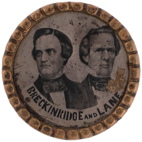 BRECKINRIDGE AND LANE RARE 1860 JUGATE FERROTYPE BADGE.