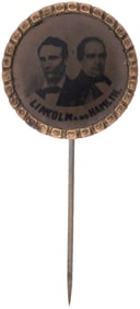 LINCOLN AND HAMLIN UNIFACE 1860 FERROTYPE JUGATE BADGE.