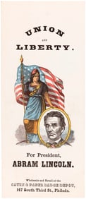LINCOLN UNION AND LIBERTY OUTSTANDING 1864 PAPER RIBBON.