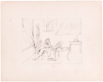 LINCOLN WRITING THE EMANCIPATION PROCLAMATION ETCHING BY ADALBERT J. VOLCK (V. BLADA).