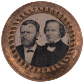 GRANT & WILSON 1872 CONJOINED JUGATE FERROTYPE BRASS SHELL BADGE.
