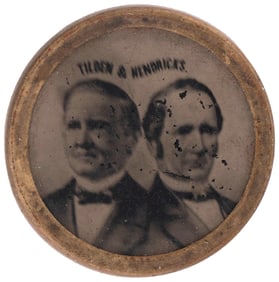 TILDEN & HENDRICKS 1876 BRASS FRAMED STUD BACK FERROTYPE JUGATE STUD.