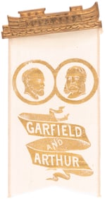 GARFIELD & ARTHUR 1880 JUGATE RIBBON ON CANAL BOAT HANGER.