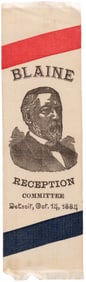 BLAINE RECEPTION COMMITTEE DETROIT, OCT. 14, 1884 PORTRAIT RIBBON.