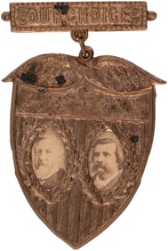 BLAINE & LOGAN SCARCE 1884 BRASS SHELL SHIELD BADGE.