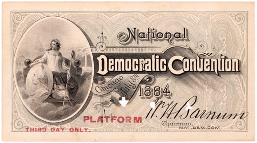 CLEVELAND 1884 "PLATFORM" CHICAGO DEMOCRATIC CONVENTION TICKET.
