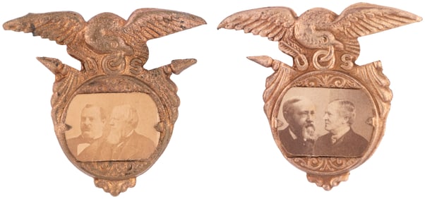 CLEVELAND & HARRISON 1888 BRASS SHELL CONJOINED JUGATE BADGE PAIR.