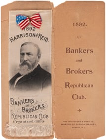 HARRISON & REID "BANKERS AND BROKER'S" 1892 PORTRAIT RIBBON.