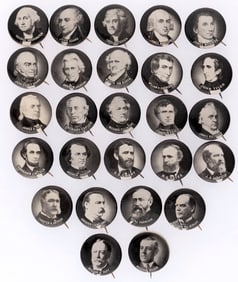 PRESIDENTIAL BUTTONS NEAR SET (26 OF 27) WASHINGTON-WILSON FROM NEW ENGLAND FURNITURE & CARPET CO.