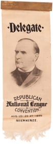 MCKINLEY "DELEGATE" 1896 REPUBLICAN NATIONAL LEAGUE CONVENTION RIBBON.
