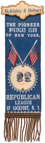 THE PIONEER McKINLEY CLUB OF NEW YORK 1896 JUGATE RIBBON BADGE.