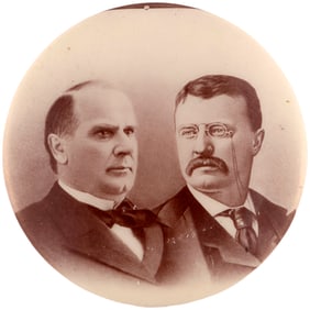 UNUSUAL MCKINLEY & ROOSEVELT SEPIA JUGATE BUTTON UNLISTED IN HAKE.