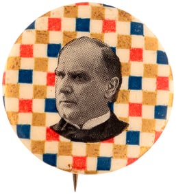 McKINLEY GOLD METALLIC CHECKER BOARD PORTRAIT BUTTON HAKE #107.