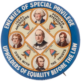 BRYAN "ENEMIES OF SPECIAL PRIVILEGE" LARGEST SIZE 1908 CAMPAIGN BUTTON.