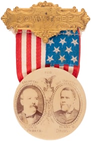 PARKER & DAVIS SCARCE REAL PHOTO JUGATE BUTTON ON RIBBON BADGE.