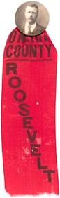 LARGE ROOSEVELT REAL PHOTO BUTTON W/ONEIDA COUNTY RIBBON.
