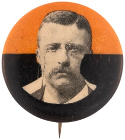 ROOSEVELT UNUSUAL ORANGE AND BLACK BACKGROUND PORTRAIT BUTTON.