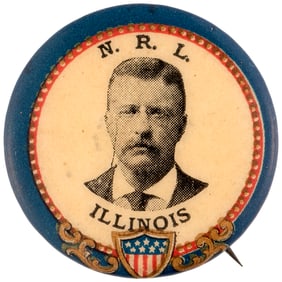 ROOSEVELT "N. R. L." ILLINOIS 1904 PORTRAIT BUTTON HAKE #145.