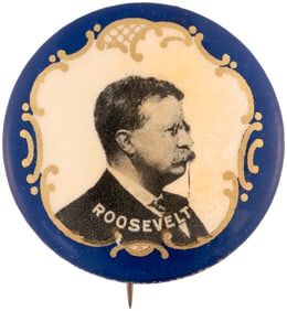 RARE ROOSEVELT 1912 FILIGREE 1.25" PORTRAIT BUTTON.