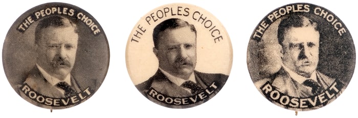 ROOSEVELT "THE PEOPLE'S CHOICE" SCARCE 1912 PORTRAIT BUTTON TRIO.