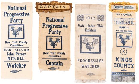 ROOSEVELT PROGRESSIVE CONVENTION RIBBONS INC. "JOHN PUROY MITCHEL" FOR NYC MAYOR.