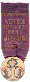 TAFT & SHERMAN WALKING LIBERTY JUGATE ON RIBBON BADGE.