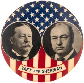 TAFT & SHERMAN LARGE STARS & STRIPES JUGATE BUTTON UNLISTED IN HAKE.