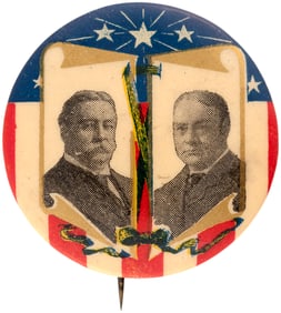 TAFT & SHERMAN PATRIOTIC 1908 JUGATE BUTTON HAKE #13.