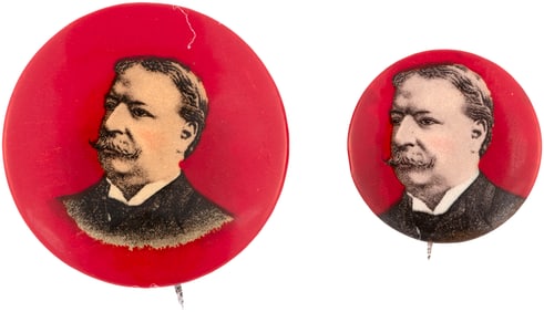 TAFT BOLD RED BACKGROUND 1908 PORTRAIT BUTTON PAIR.
