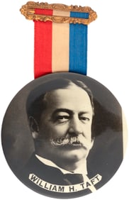 WILLIAM H. TAFT LARGE HIGH CONTRAST REAL PHOTO BUTTON ON RIBBON.