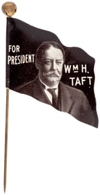 FOR PRESIDENT Wm H. TAFT RARE STICKPIN CELLO FLAG LAPEL BADGE.