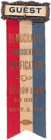 WILSON 1916 "DEMOCRATIC PRESIDENTIAL NOTIFICATION" SHADOW LAWN, NJ RIBBON.