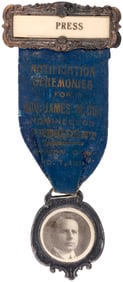 JAMES M. COX 1920 DEMOCRATIC NOTIFICATION RIBBON BADGE.