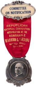 HARDING "COMMITTEE ON NOTIFICATION" RARE 1920 RIBBON BADGE.