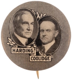 HARDING & COOLIDGE 1920 REPUBLICAN CAMPAIGN JUGATE BUTTON HAKE #26.
