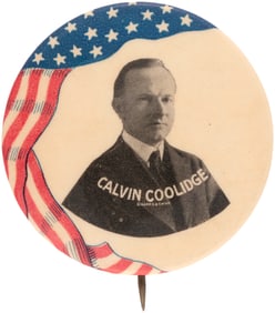 COOLIDGE DRAPED FLAG PORTRAIT BUTTON HAKE #11.