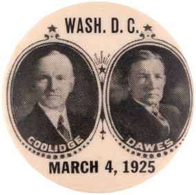 COOLIDGE & DAWES "MARCH 4, 1925" INAUGURAL JUGATE BUTTON HAKE #2002.