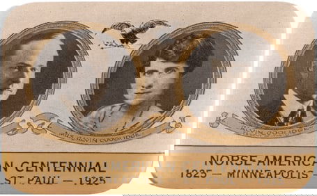 CALVIN COOLIDGE & GRACE "NORSE-AMERICAN CENTENNIAL" JUGATE POCKET MIRROR.