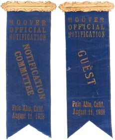 HOOVER OFFICIAL NOTIFICATION PALO ALTO, CA AUG. 11, 1928 RIBBON PAIR.