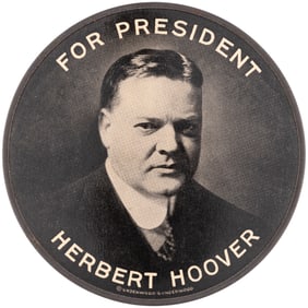 FOR PRESIDENT HERBERT HOOVER SCARCE 4" PORTRAIT BADGE.