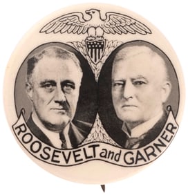 ROOSEVELT & GARNER REAL PHOTO EAGLE AND SHIELD JUGATE BUTTON HAKE #3.