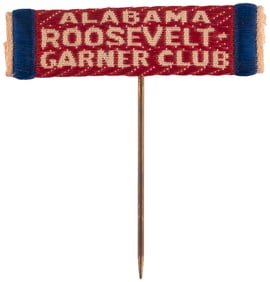 ALABAMA ROOSEVELT GARNER CLUB SCARCE FABRIC STICKPIN BADGE.