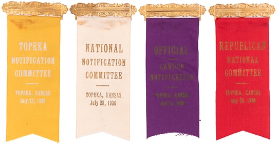 LANDON 1936 TOPEKA, KANSAS NOTIFICATION RIBBON QUARTET.