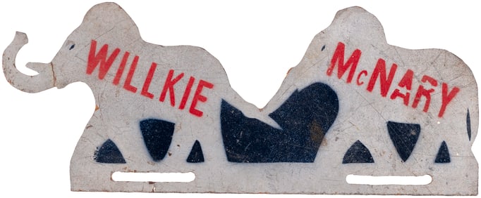 WILLKIE & McNARY DIE CUT ELEPHANT LICENSE PLATE ATTACHMENT.