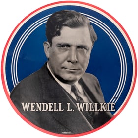 WENDELL L. WILLKIE LARGE 9" CELLO 1940 PORTRAIT BUTTON.