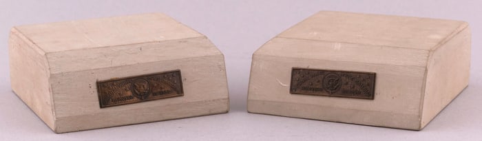 LIMESTONE BOOK ENDS MADE DURING TRUMAN ERA WHITE HOUSE RENOVATION.