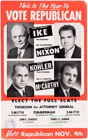 IKE, NIXON, KOHLER AND McCARTHY WISCONSIN CAMPAIGN POSTER.
